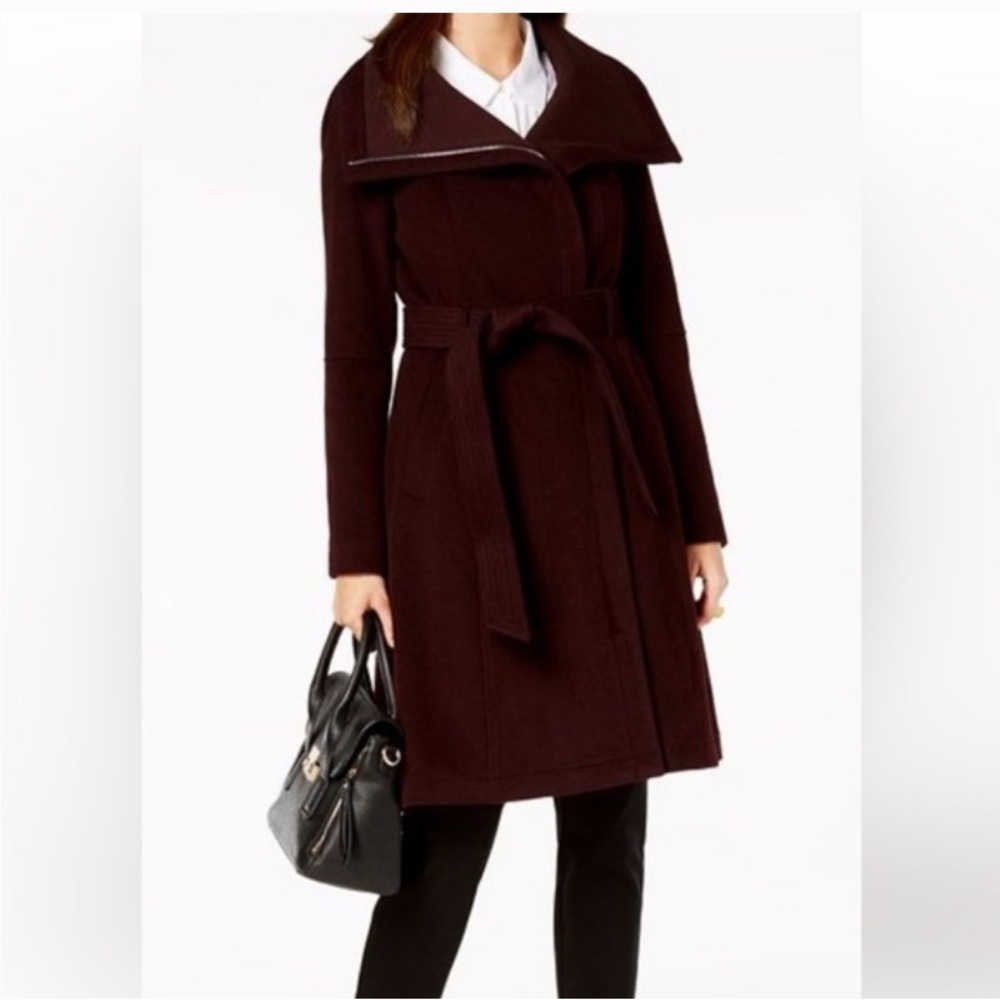 BCBGMaxAzria Burgundy Trench Coat with Belt - Picture 5 of 7
